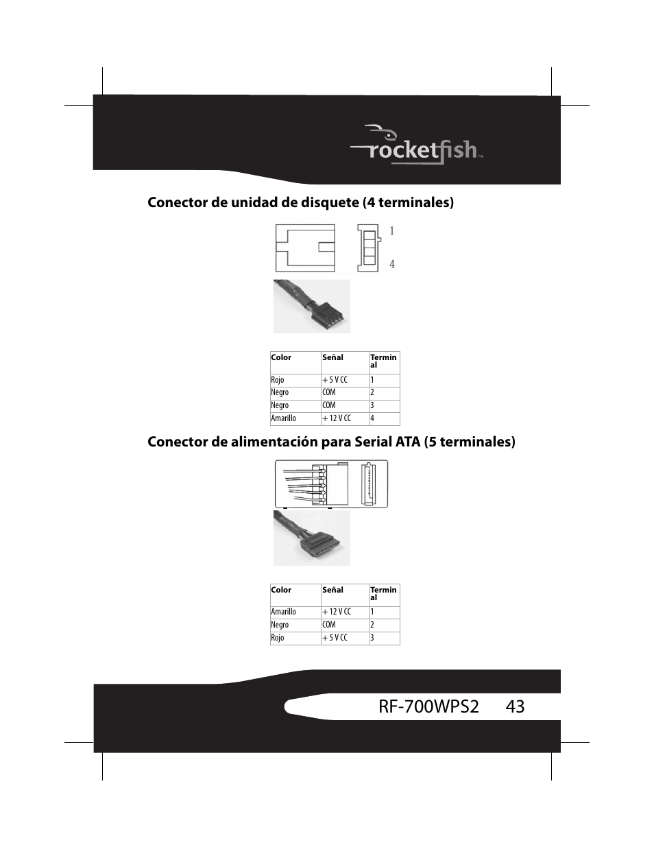 Conector de unidad de disquete (4 terminales) | RocketFish RF-700WPS2 User Manual | Page 43 / 52