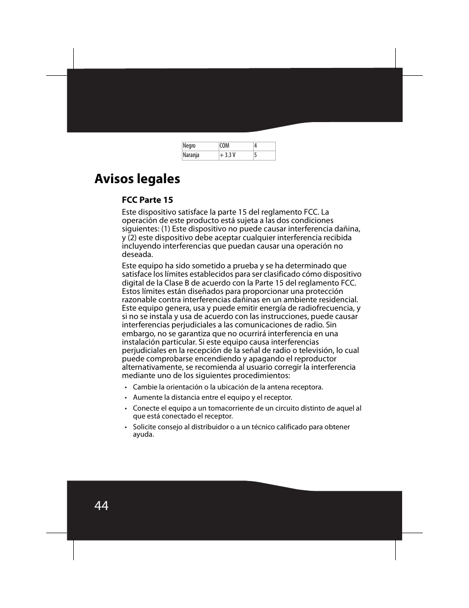 Avisos legales, Fcc parte 15, 44 avisos legales | RocketFish RF-700WPS2 User Manual | Page 44 / 52