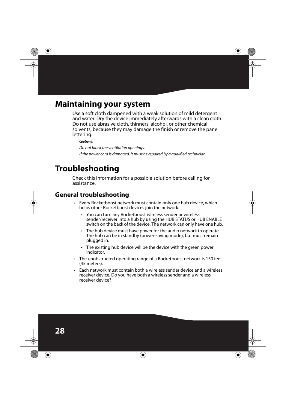 Maintaining your system, Troubleshooting, General troubleshooting | Maintaining your system troubleshooting, 28 maintaining your system | RocketFish ROCKETBOOST RF-RBWS01 User Manual | Page 28 / 35