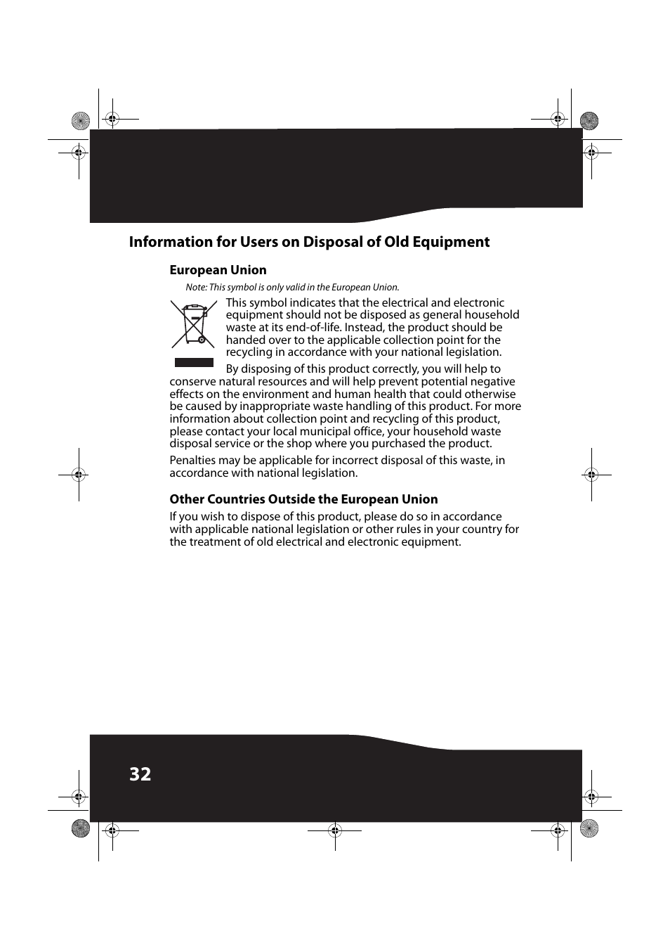 Information for users on disposal of old equipment, European union, Other countries outside the european union | RocketFish ROCKETBOOST RF-RBWS01 User Manual | Page 32 / 35