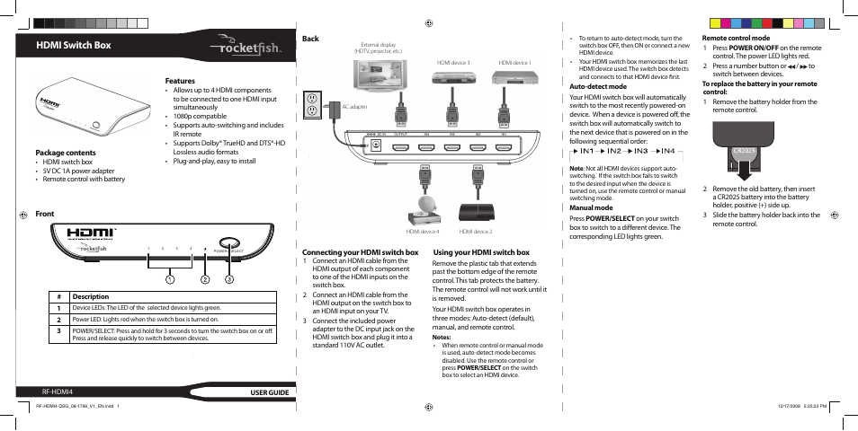 RocketFish RF-HDMI4 User Manual | 2 pages