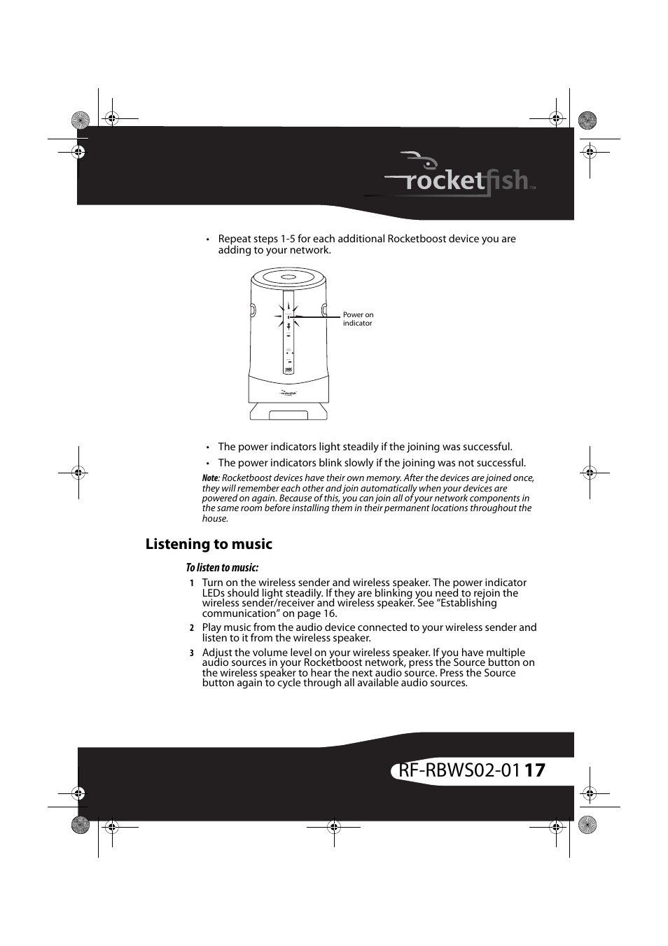 Listening to music, To listen to music | RocketFish ROCKETBOOST RF-RBWS02-01 User Manual | Page 17 / 31