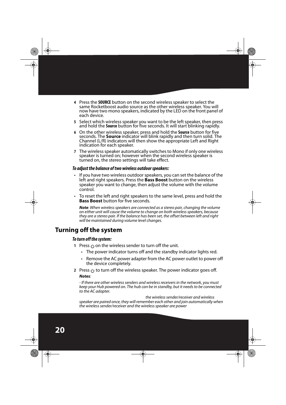 Turning off the system, To turn off the system | RocketFish ROCKETBOOST RF-RBWS02-01 User Manual | Page 20 / 31