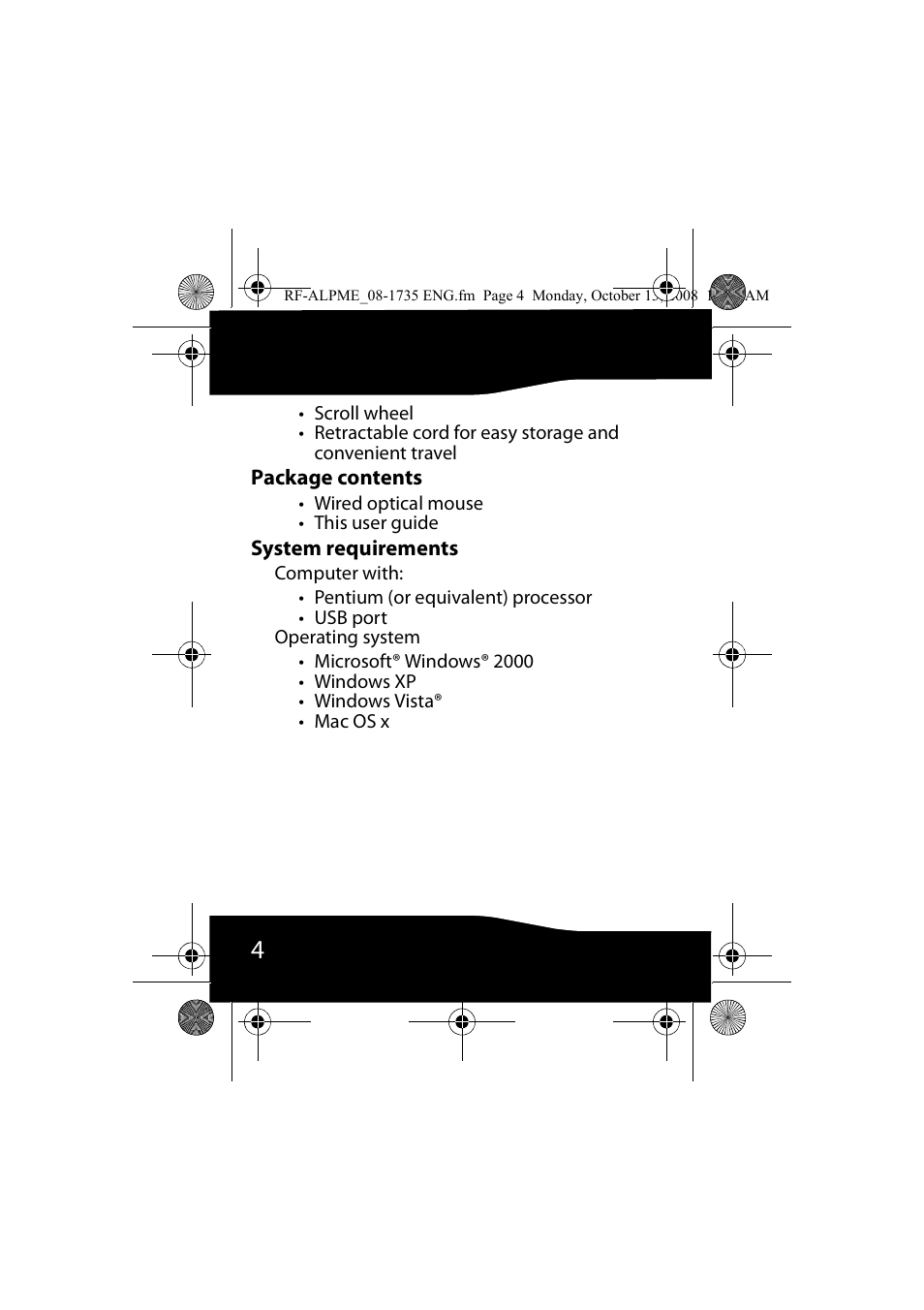 Package contents, System requirements | RocketFish RF-ALPME User Manual | Page 4 / 16