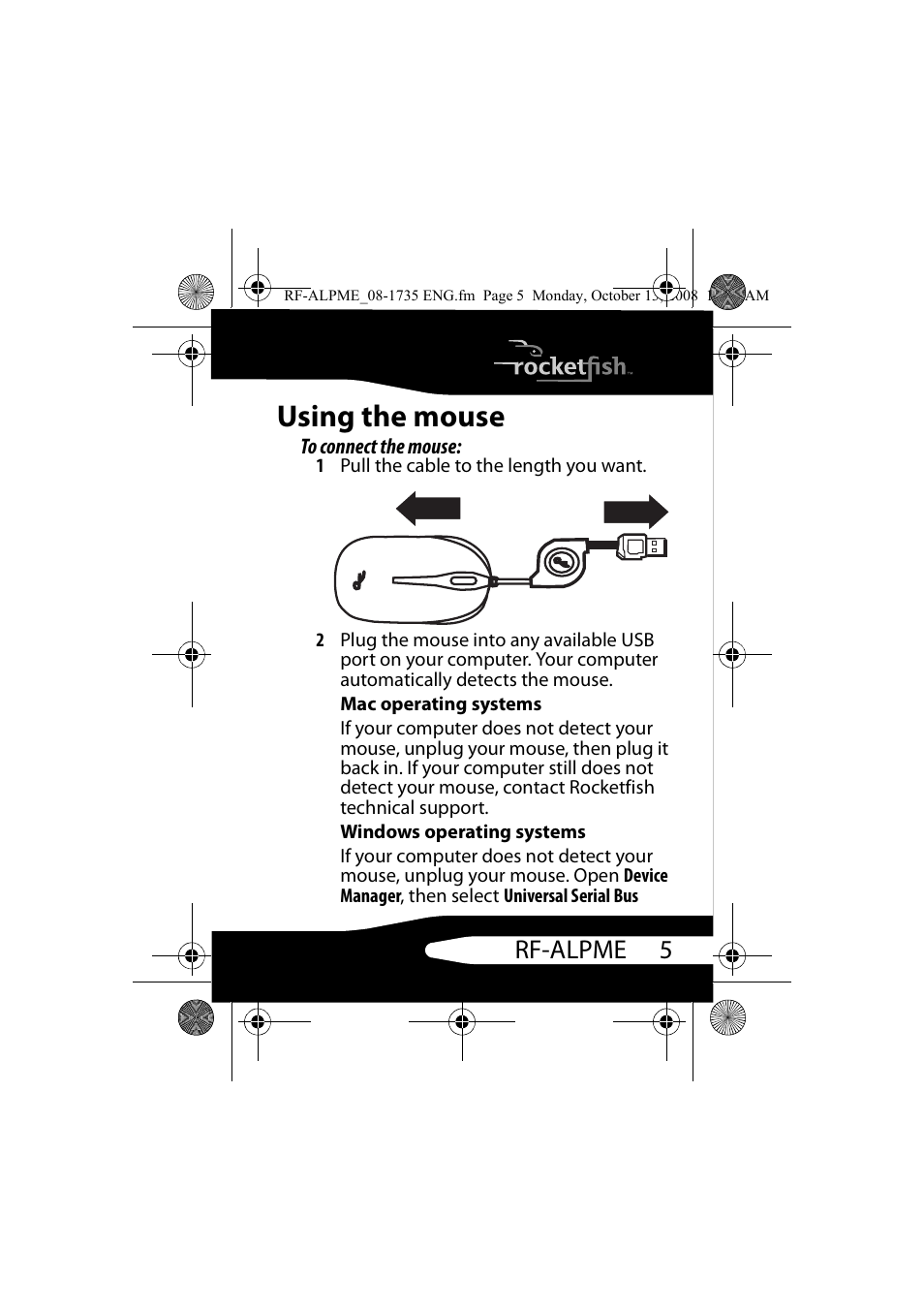 Using the mouse, 5rf-alpme | RocketFish RF-ALPME User Manual | Page 5 / 16