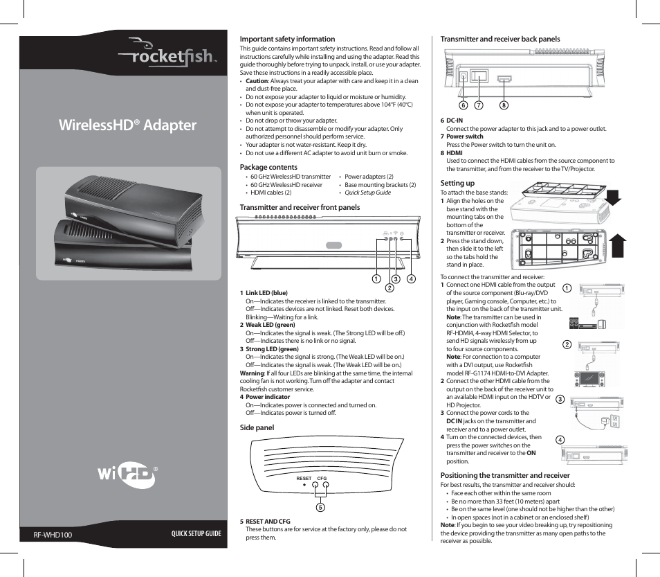 RocketFish RF-WHD100 User Manual | 2 pages