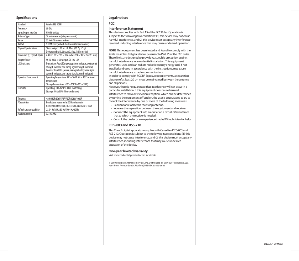 RocketFish RF-WHD100 User Manual | Page 2 / 2