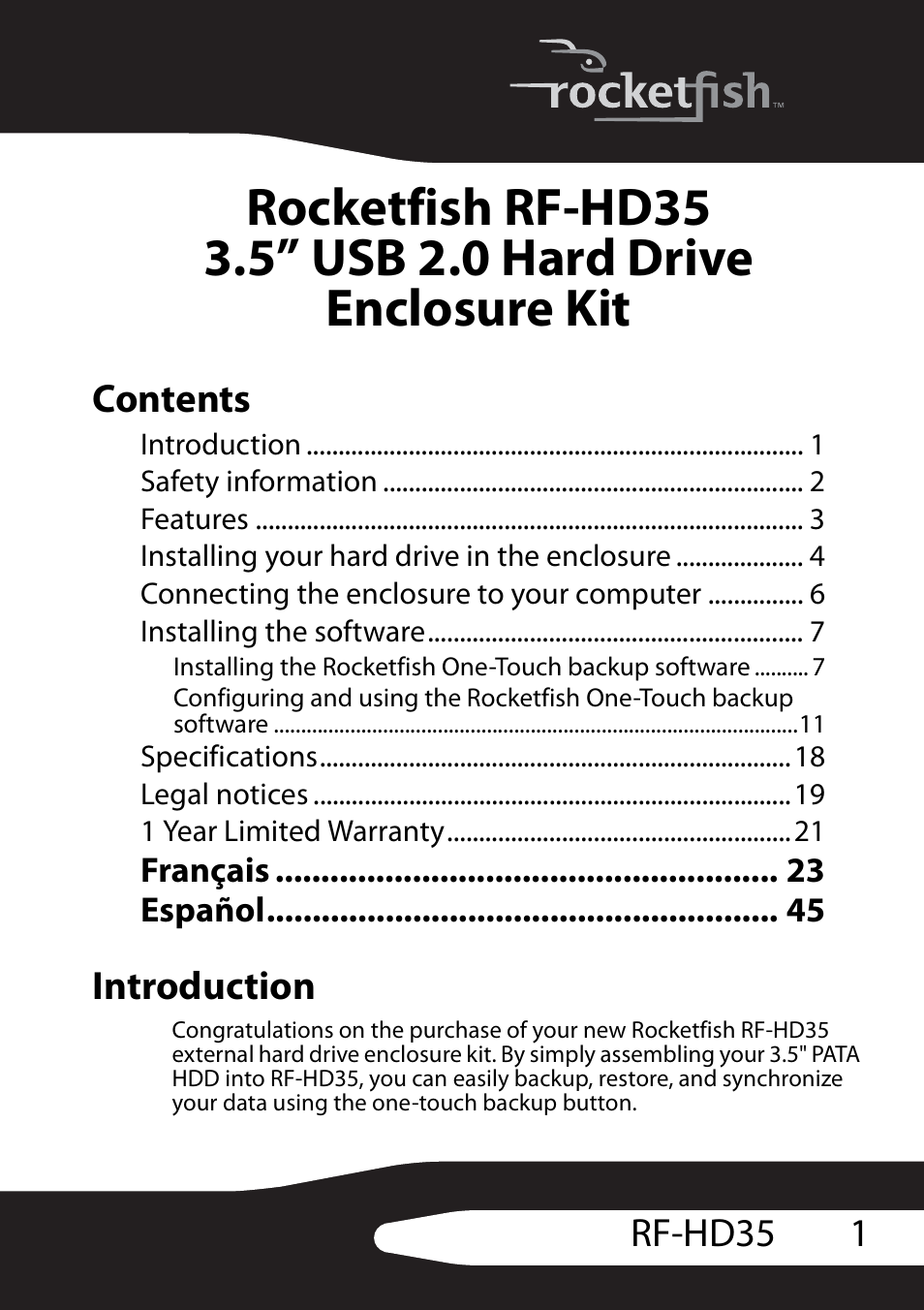 RocketFish RF-HD35 User Manual | Page 3 / 70