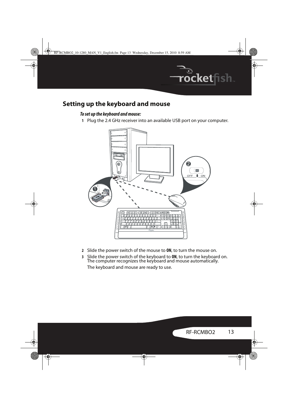 Setting up the keyboard and mouse | RocketFish RF-RCMBO2 User Manual | Page 13 / 28