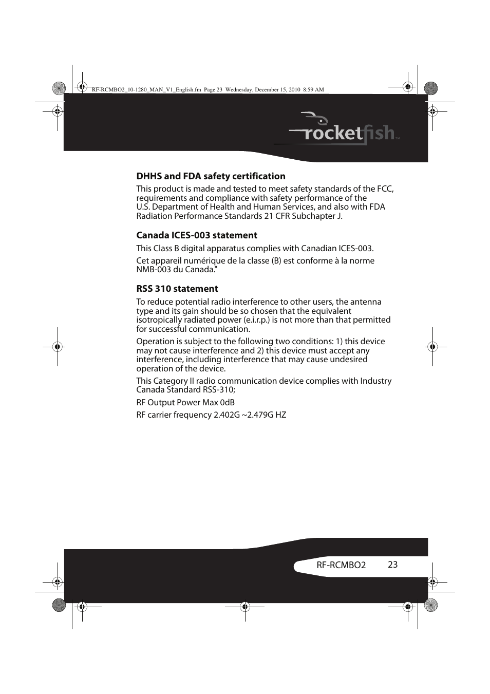 RocketFish RF-RCMBO2 User Manual | Page 23 / 28