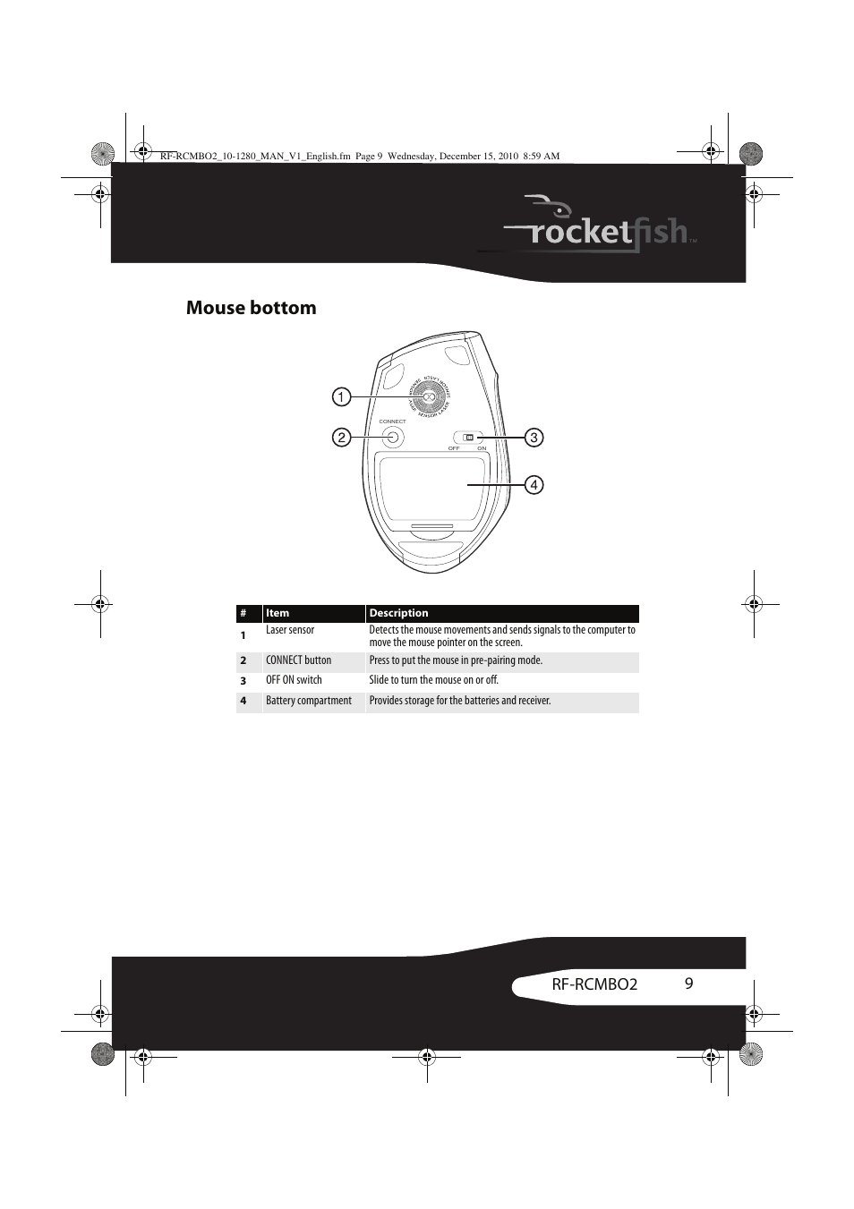Mouse bottom, 9rf-rcmbo2 | RocketFish RF-RCMBO2 User Manual | Page 9 / 28