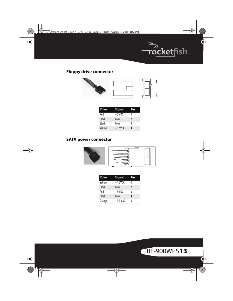Floppy drive connector sata power connector | RocketFish RF-900WPS User Manual | Page 13 / 20