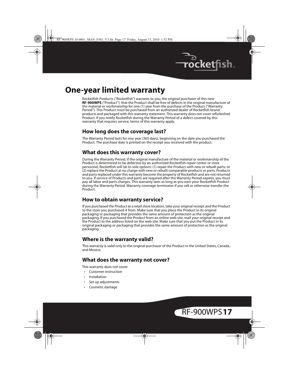 RocketFish RF-900WPS User Manual | Page 17 / 20