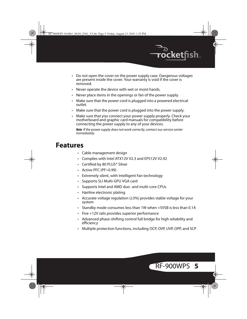 5rf-900wps, Features | RocketFish RF-900WPS User Manual | Page 5 / 20