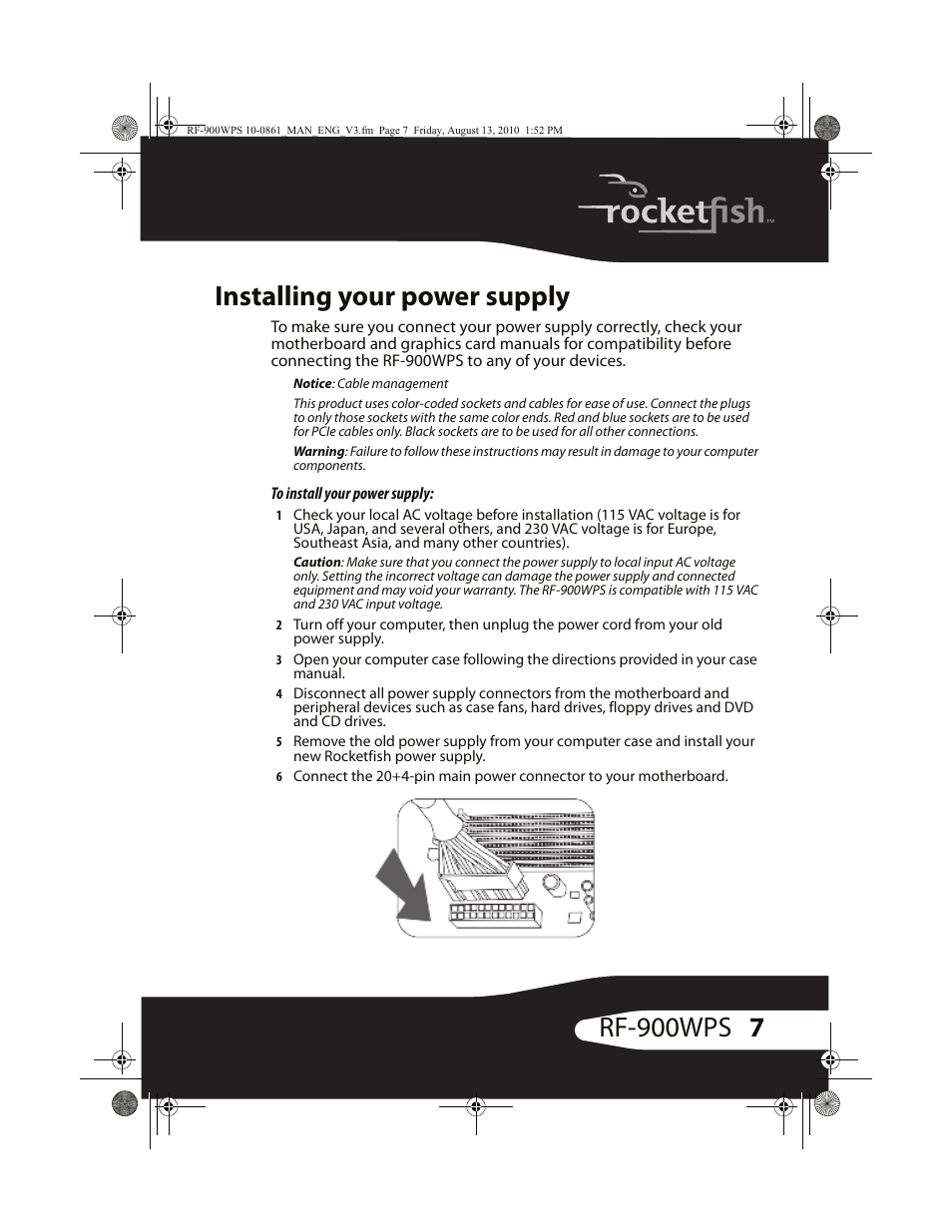 7rf-900wps installing your power supply | RocketFish RF-900WPS User Manual | Page 7 / 20
