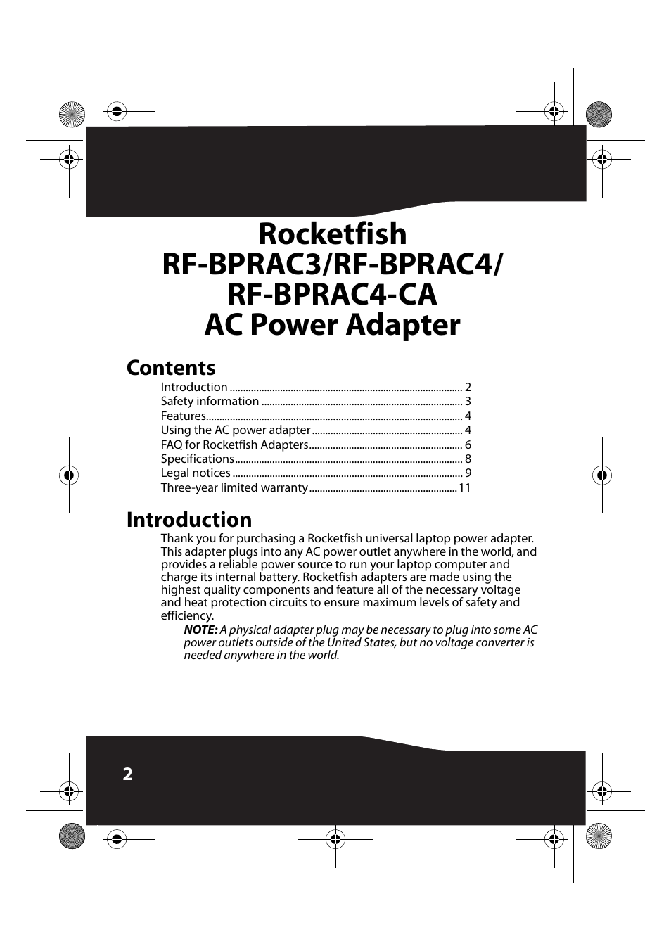 RocketFish RF-BPRAC4-CA User Manual | Page 2 / 13
