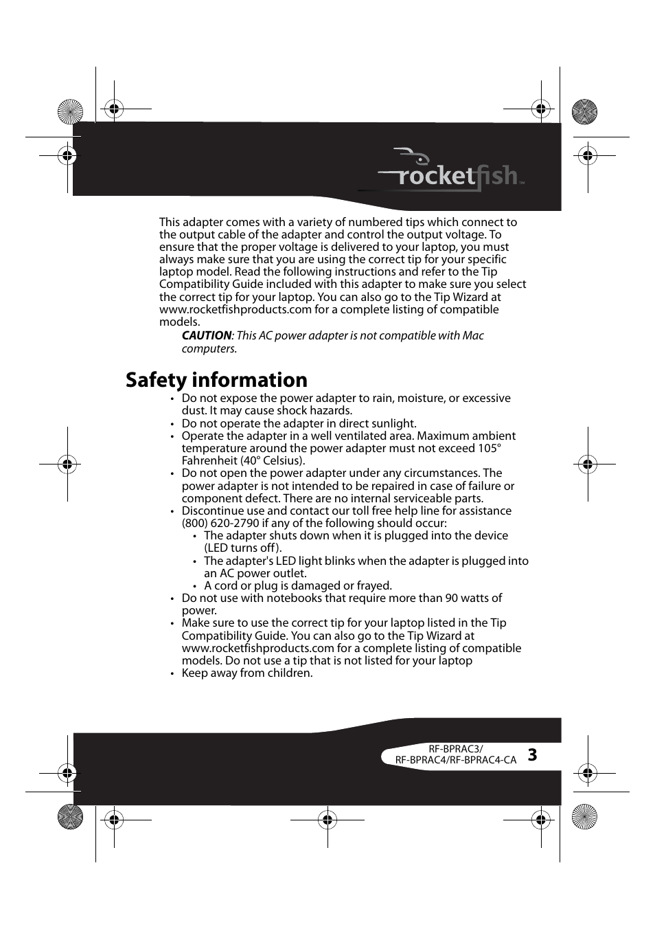 Safety information | RocketFish RF-BPRAC4-CA User Manual | Page 3 / 13