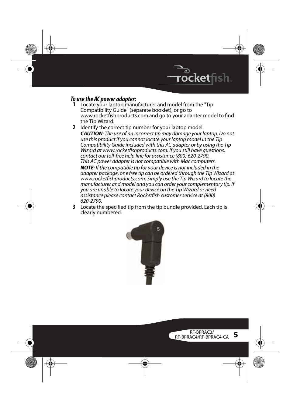 To use the ac power adapter | RocketFish RF-BPRAC4-CA User Manual | Page 5 / 13