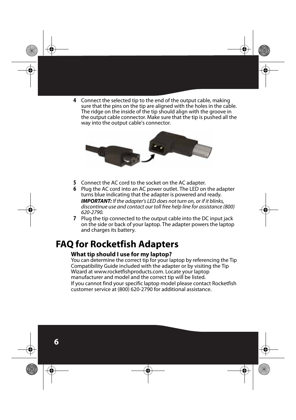 Faq for rocketfish adapters, What tip should i use for my laptop | RocketFish RF-BPRAC4-CA User Manual | Page 6 / 13
