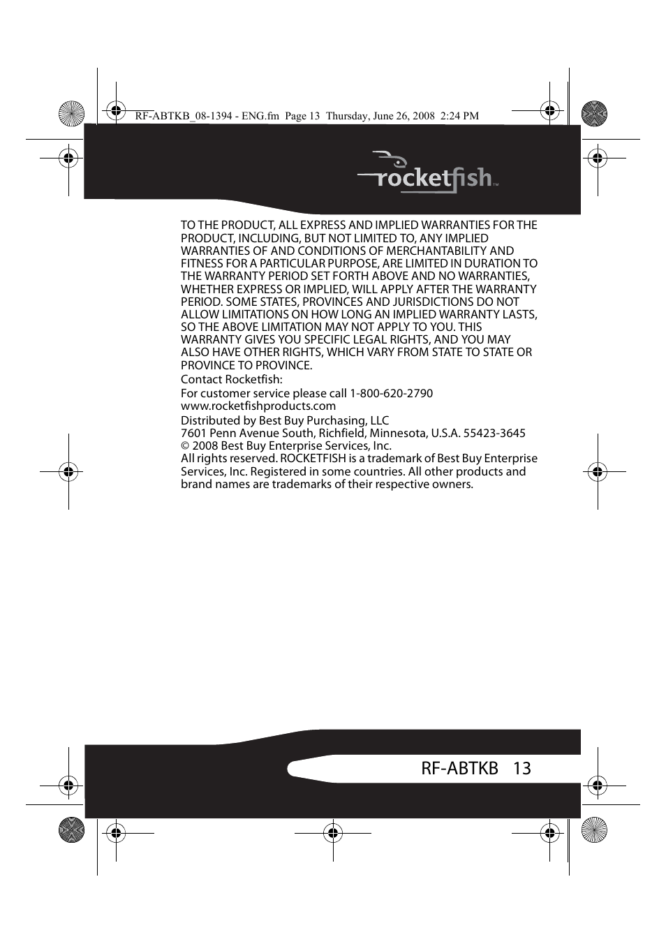 13 rf-abtkb | RocketFish RF-ABTKB User Manual | Page 13 / 16