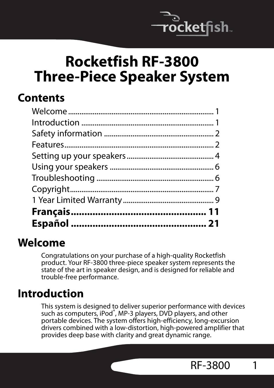 RocketFish RF-3800 User Manual | Page 3 / 34