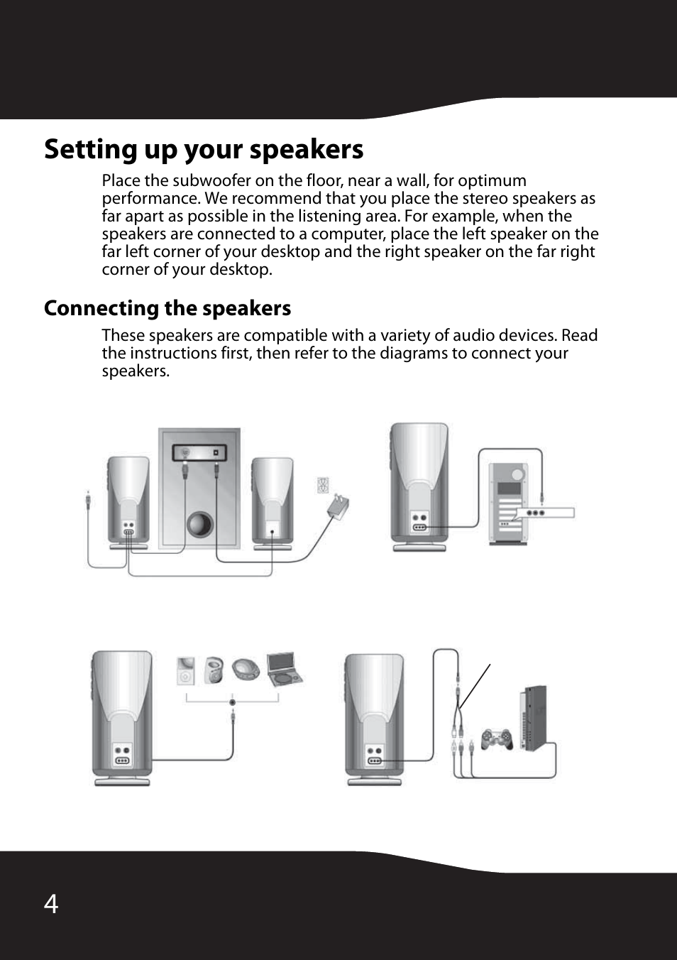 Setting up your speakers, Connecting the speakers, 4setting up your speakers | RocketFish RF-3800 User Manual | Page 6 / 34