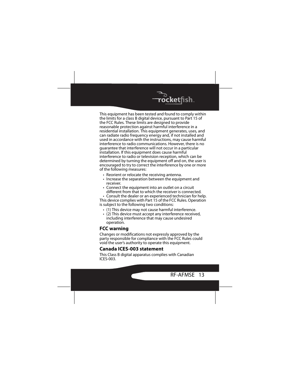 RocketFish RF-AFMSE User Manual | Page 13 / 56