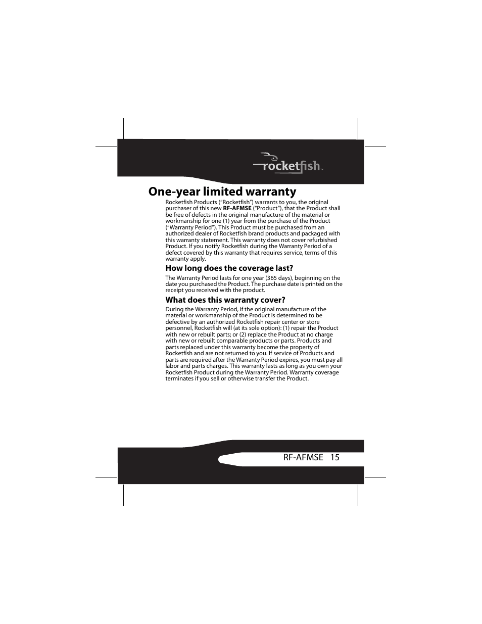 One-year limited warranty | RocketFish RF-AFMSE User Manual | Page 15 / 56