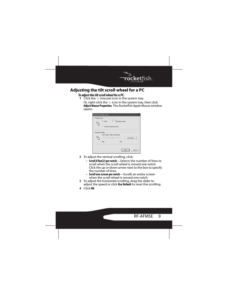 Adjusting the tilt scroll wheel for a pc | RocketFish RF-AFMSE User Manual | Page 9 / 56
