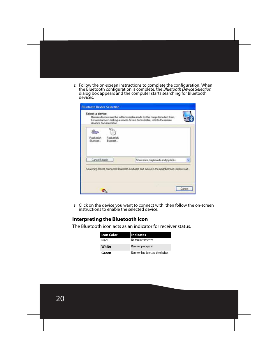 Interpreting the bluetooth icon | RocketFish RF-BTCMB02 User Manual | Page 20 / 35