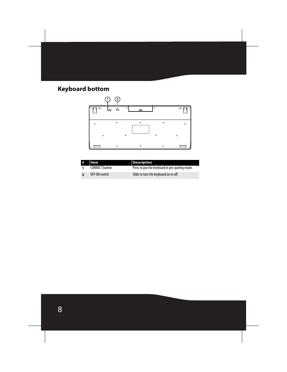 Keyboard bottom | RocketFish RF-BTCMB02 User Manual | Page 8 / 35