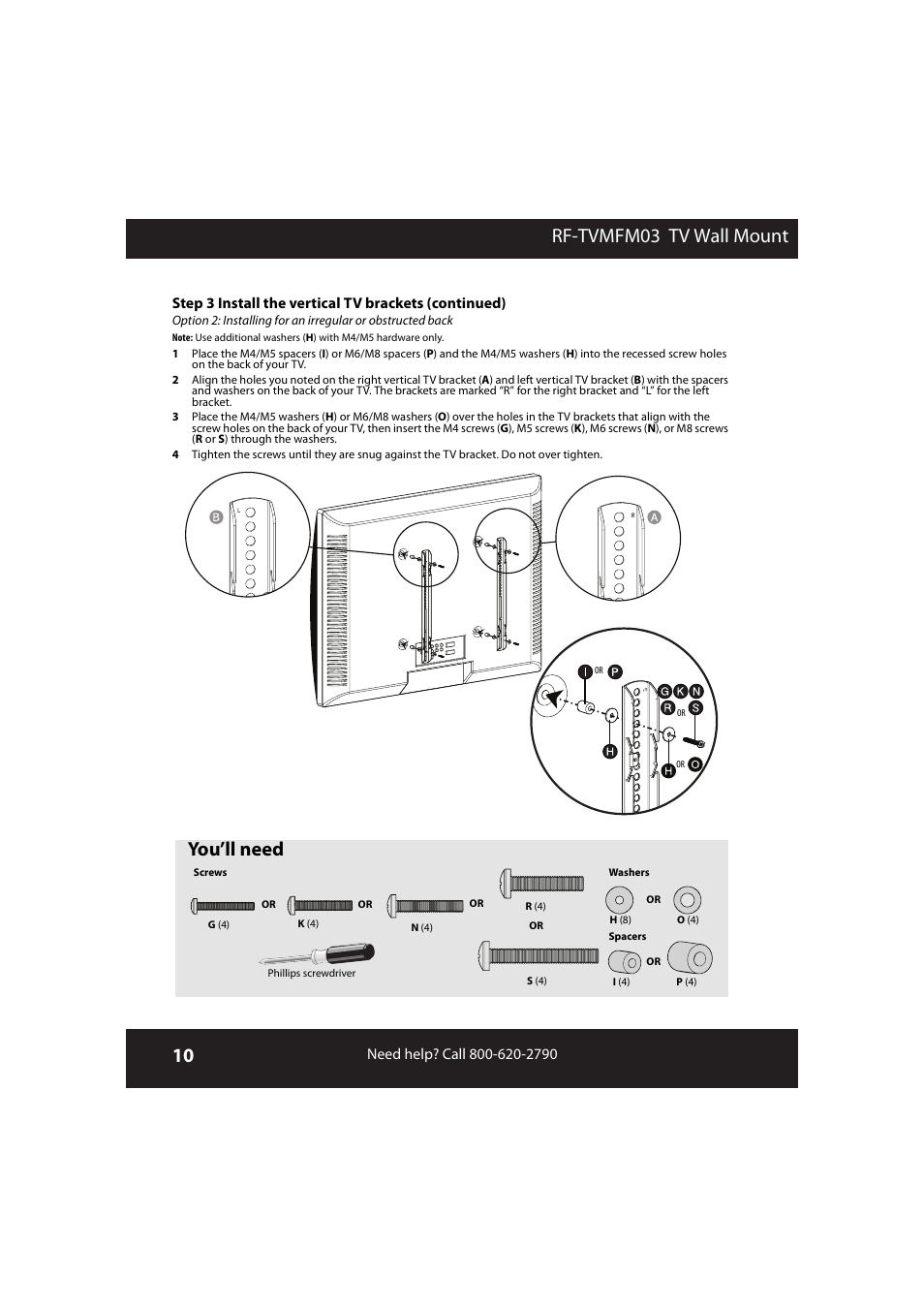 Rf-tvmfm03 tv wall mount, You’ll need | RocketFish RF-TVMFM03 User Manual | Page 10 / 20