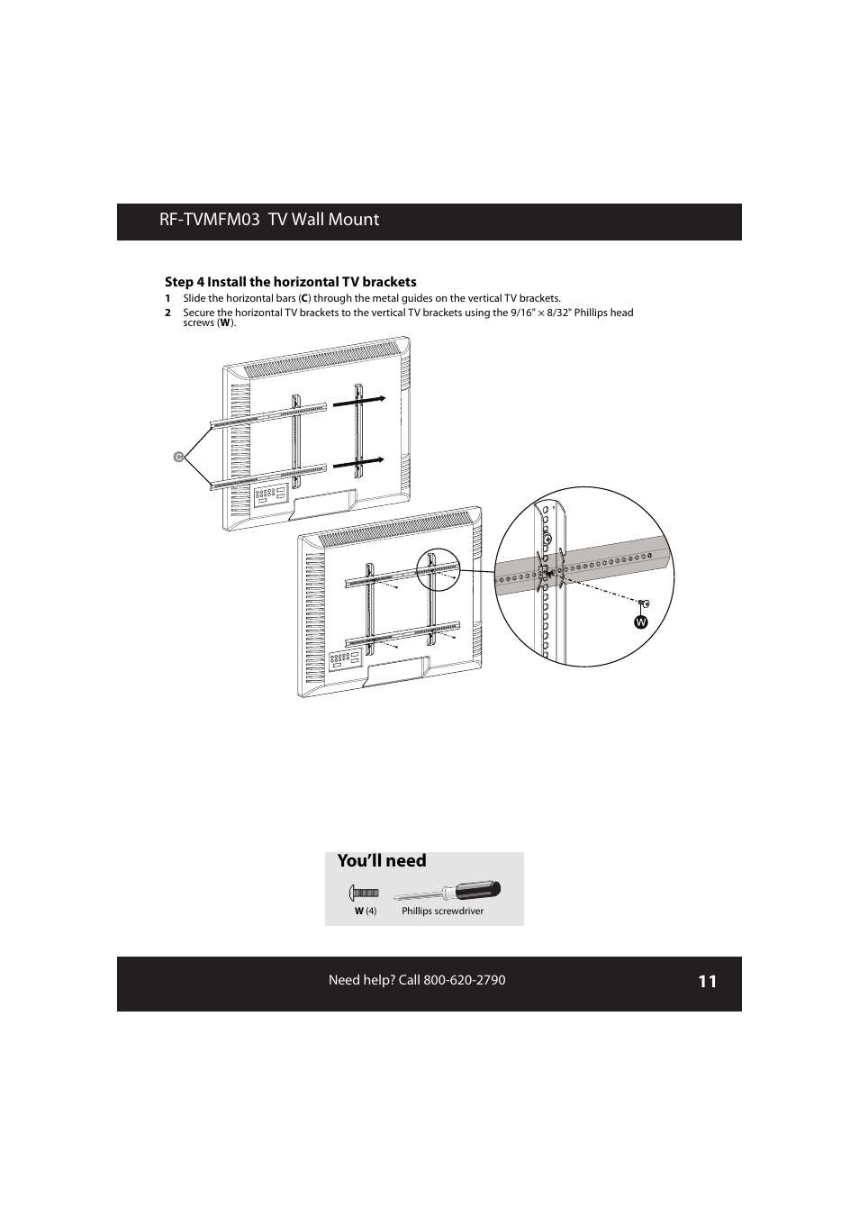 Rf-tvmfm03 tv wall mount, You’ll need | RocketFish RF-TVMFM03 User Manual | Page 11 / 20