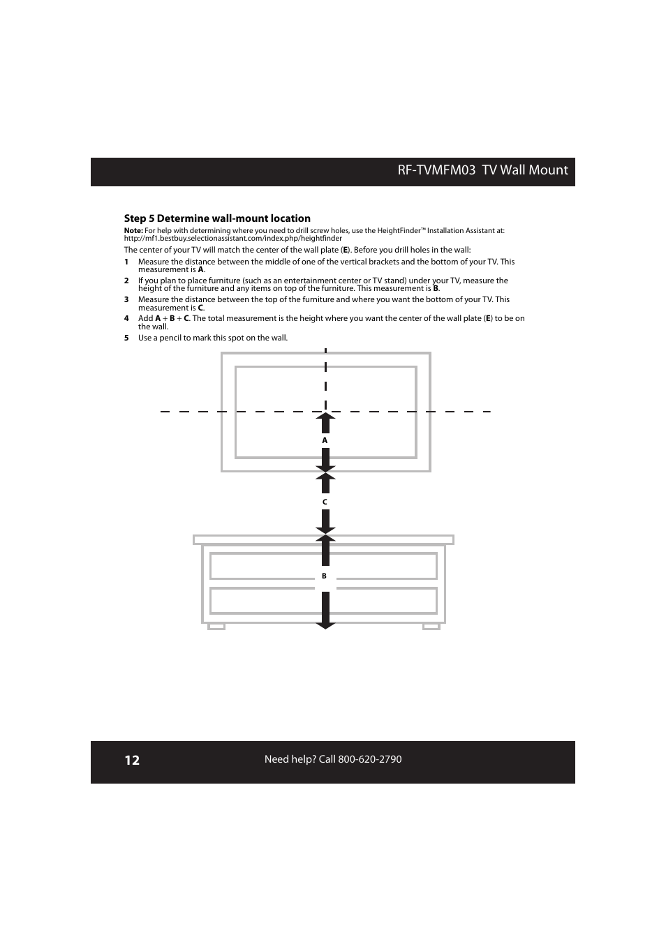 Rf-tvmfm03 tv wall mount | RocketFish RF-TVMFM03 User Manual | Page 12 / 20
