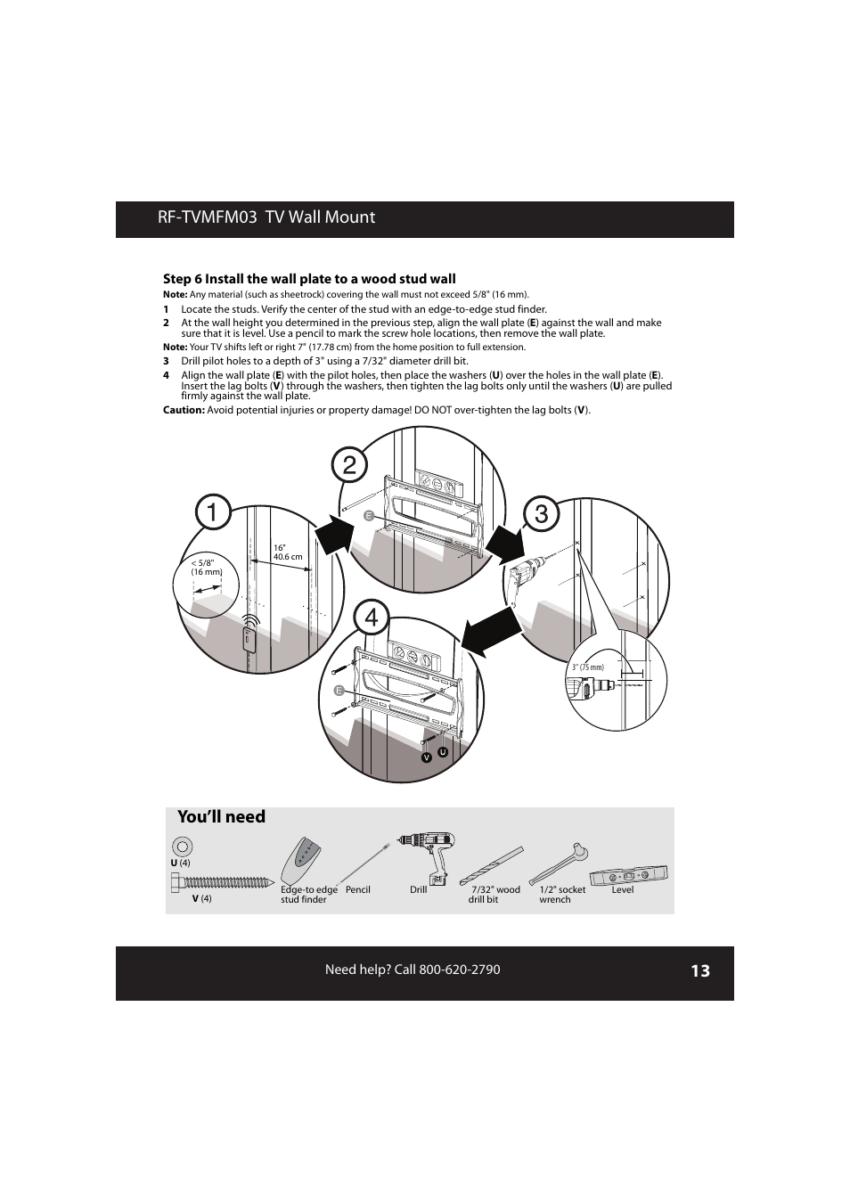 Rf-tvmfm03 tv wall mount, You’ll need | RocketFish RF-TVMFM03 User Manual | Page 13 / 20