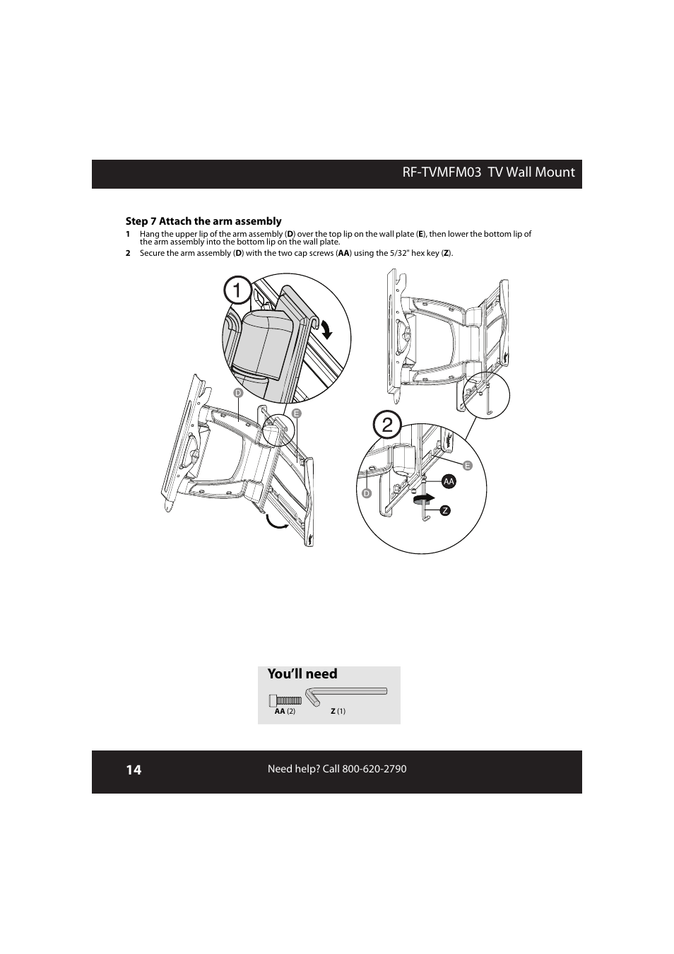 Rf-tvmfm03 tv wall mount, You’ll need | RocketFish RF-TVMFM03 User Manual | Page 14 / 20