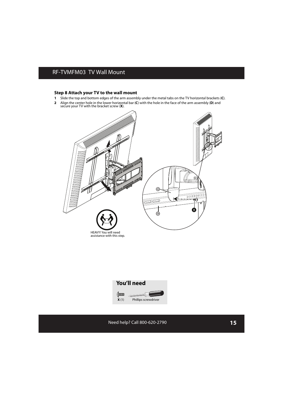 Rf-tvmfm03 tv wall mount, You’ll need | RocketFish RF-TVMFM03 User Manual | Page 15 / 20