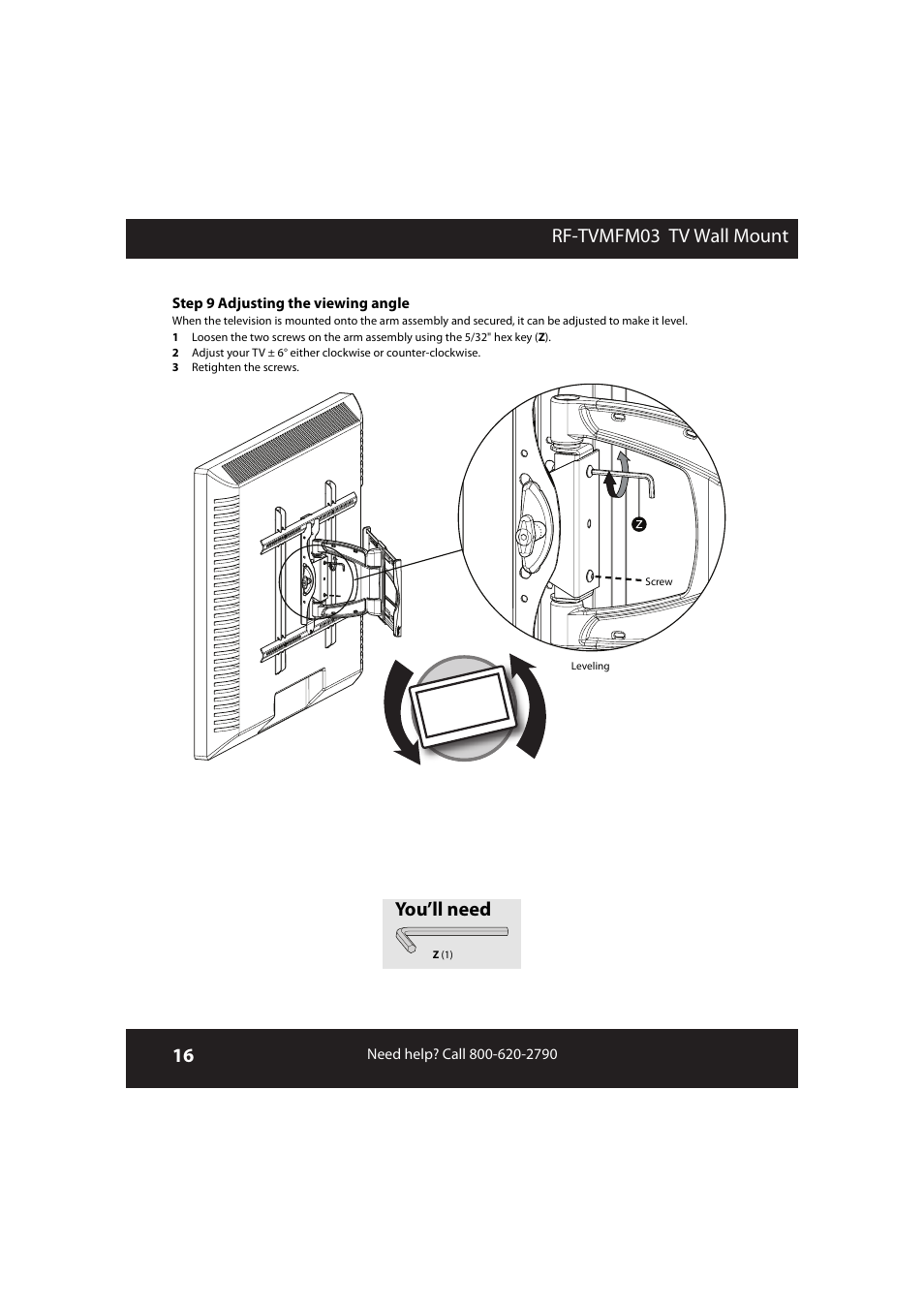 Rf-tvmfm03 tv wall mount, You’ll need | RocketFish RF-TVMFM03 User Manual | Page 16 / 20