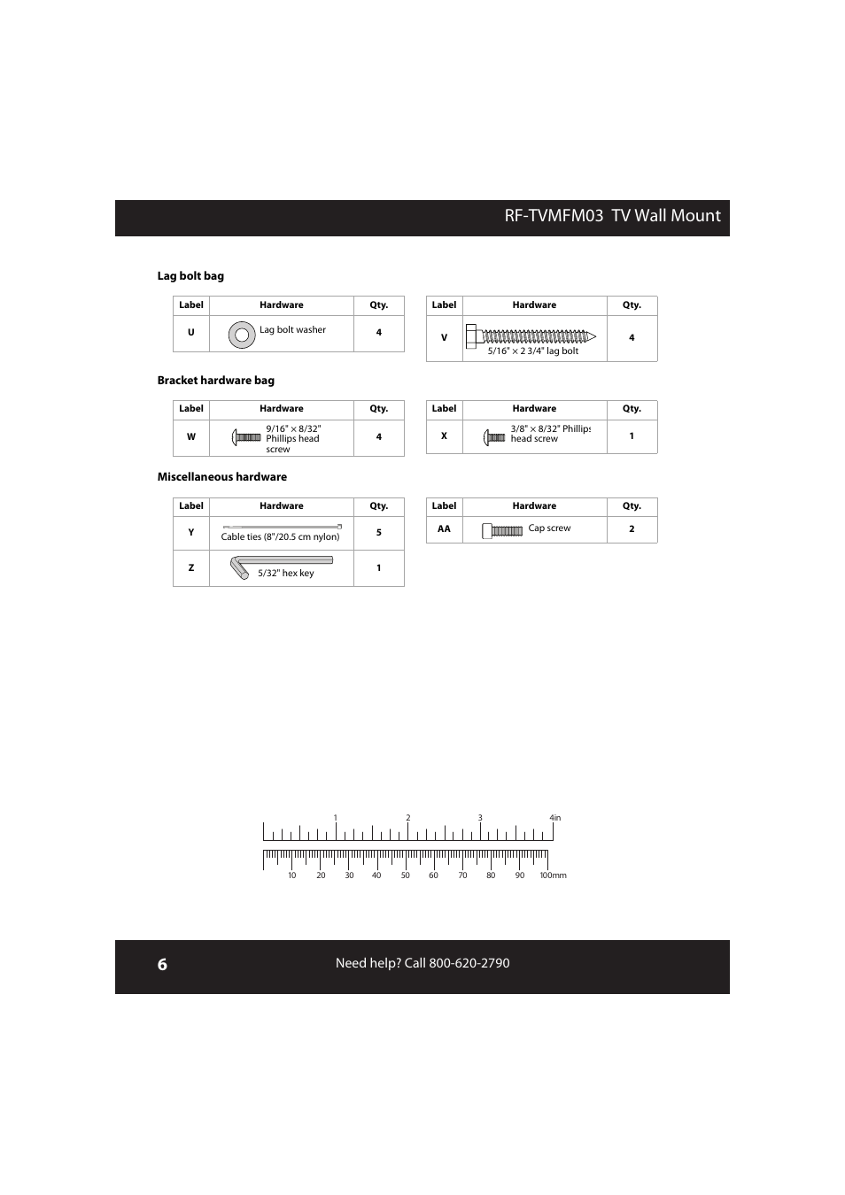 Rf-tvmfm03 tv wall mount | RocketFish RF-TVMFM03 User Manual | Page 6 / 20