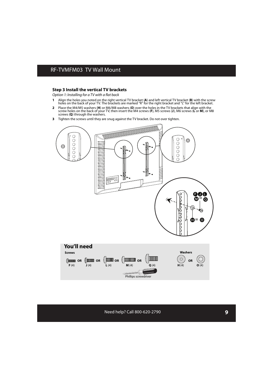 Rf-tvmfm03 tv wall mount, You’ll need | RocketFish RF-TVMFM03 User Manual | Page 9 / 20