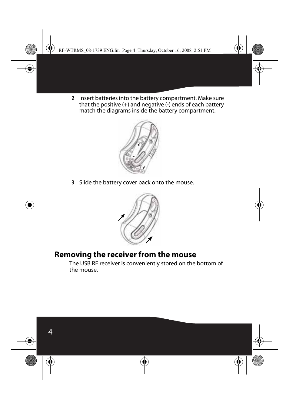 Removing the receiver from the mouse | RocketFish RF-WTRMS User Manual | Page 4 / 16