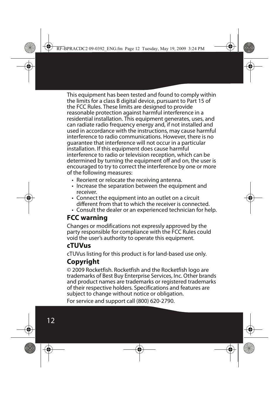 RocketFish RF-BPRACDC2 User Manual | Page 12 / 16