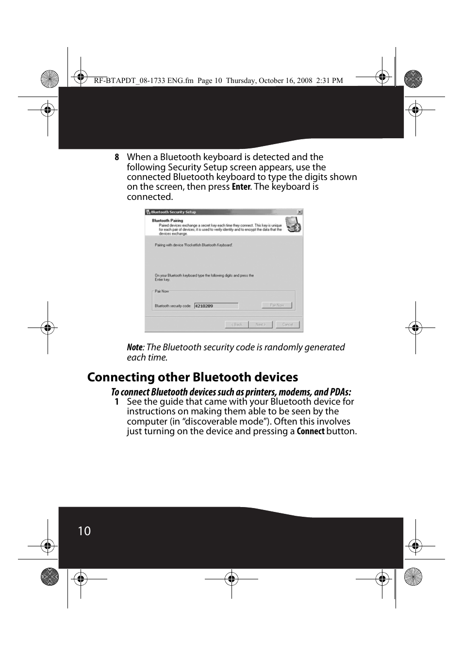 Connecting other bluetooth devices | RocketFish RF-BTAPDT User Manual | Page 10 / 16