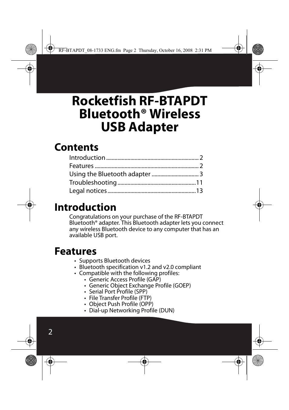RocketFish RF-BTAPDT User Manual | Page 2 / 16