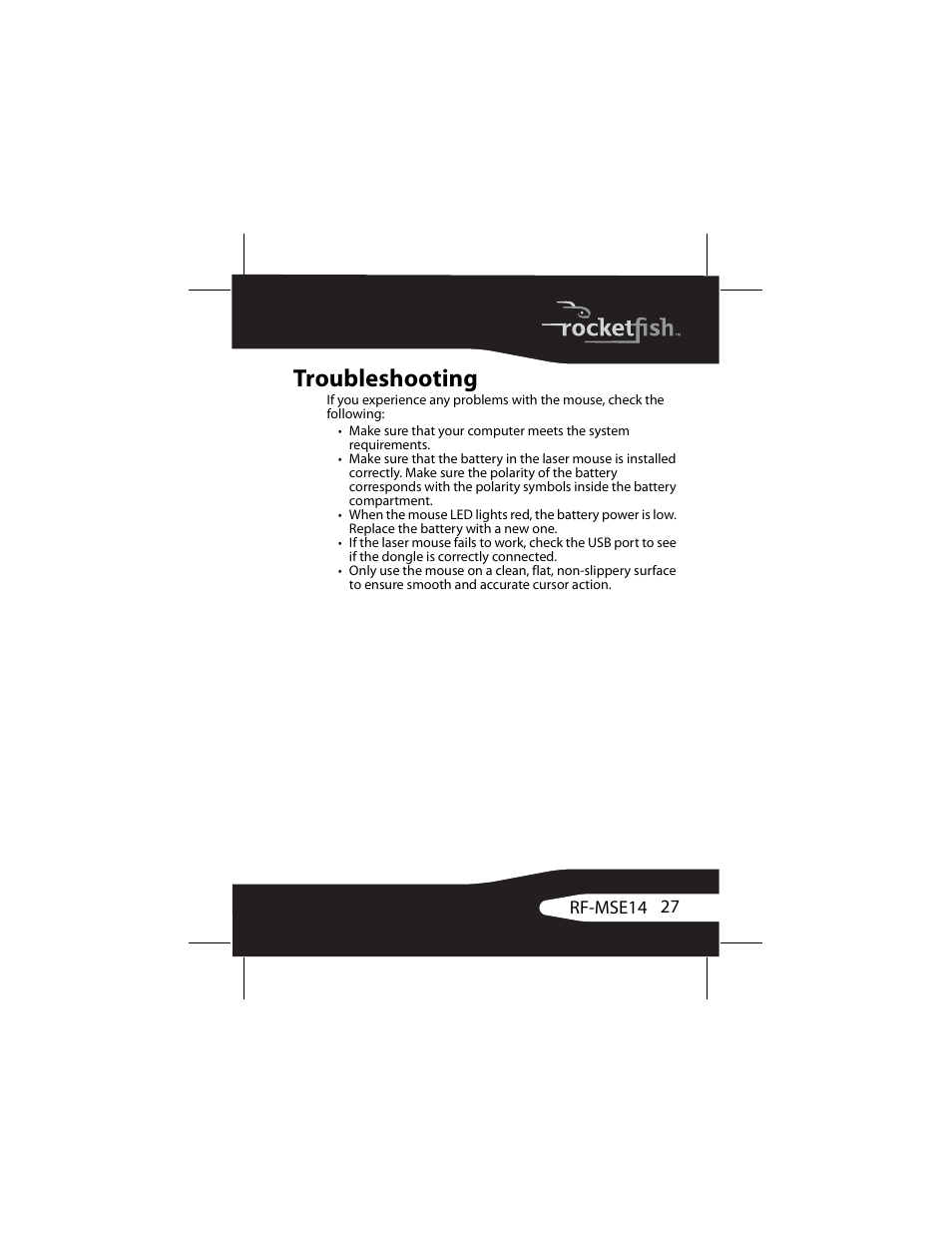 Troubleshooting | RocketFish RF-MSE14 User Manual | Page 27 / 36