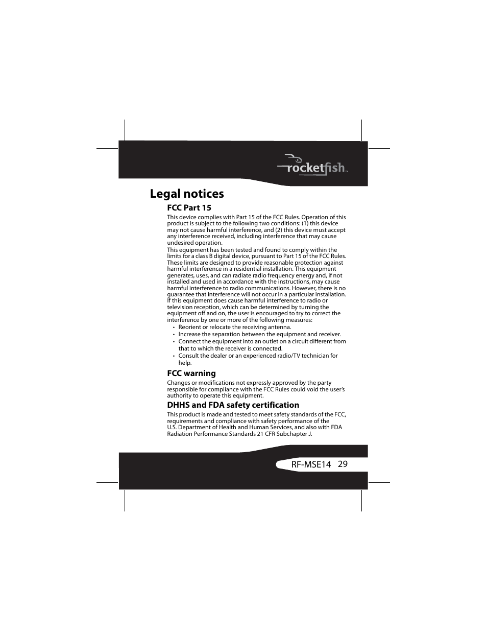 Legal notices | RocketFish RF-MSE14 User Manual | Page 29 / 36