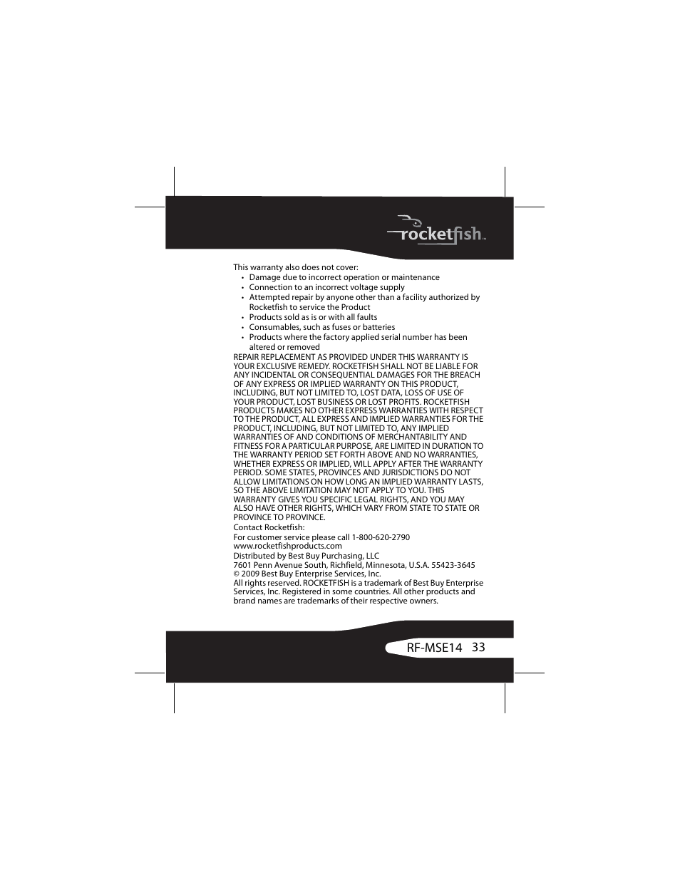 33 rf-mse14 | RocketFish RF-MSE14 User Manual | Page 33 / 36