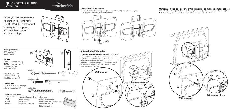 RocketFish RF-TVMLPT01 User Manual | 2 pages