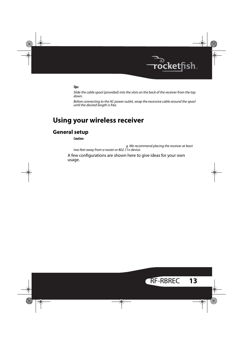 Using your wireless receiver, General setup, 13 rf-rbrec | RocketFish RF-RBREC User Manual | Page 13 / 28