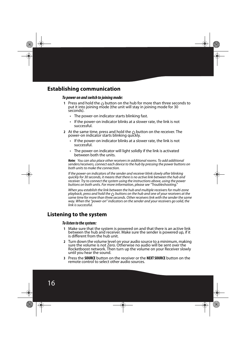 Establishing communication, Listening to the system | RocketFish RF-RBREC User Manual | Page 16 / 28